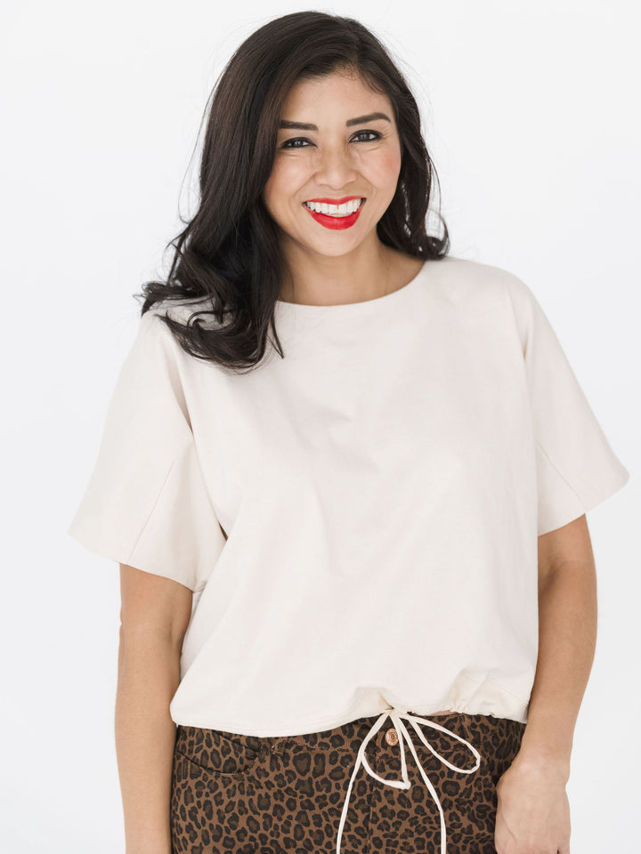 Drew Drawstring Crew Neck Short Sleeve Top