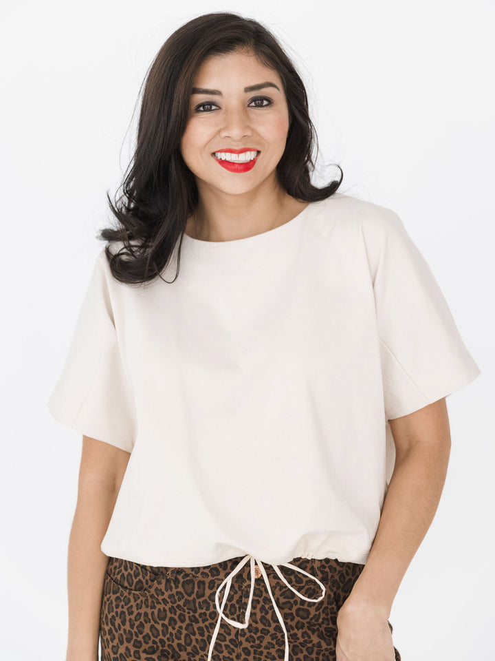 Drew Drawstring Crew Neck Short Sleeve Top