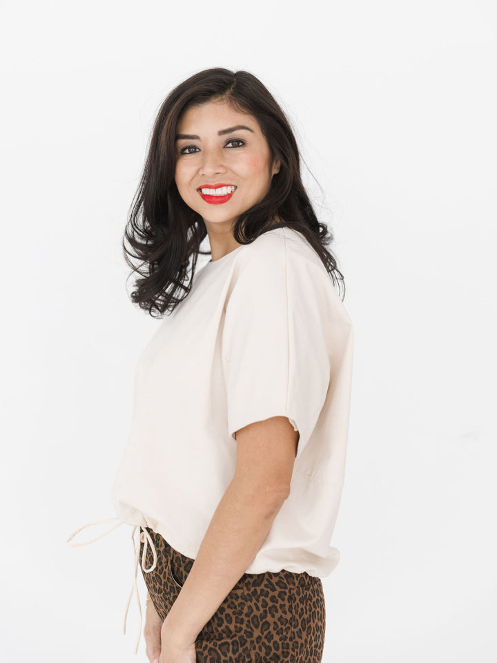 Drew Drawstring Crew Neck Short Sleeve Top
