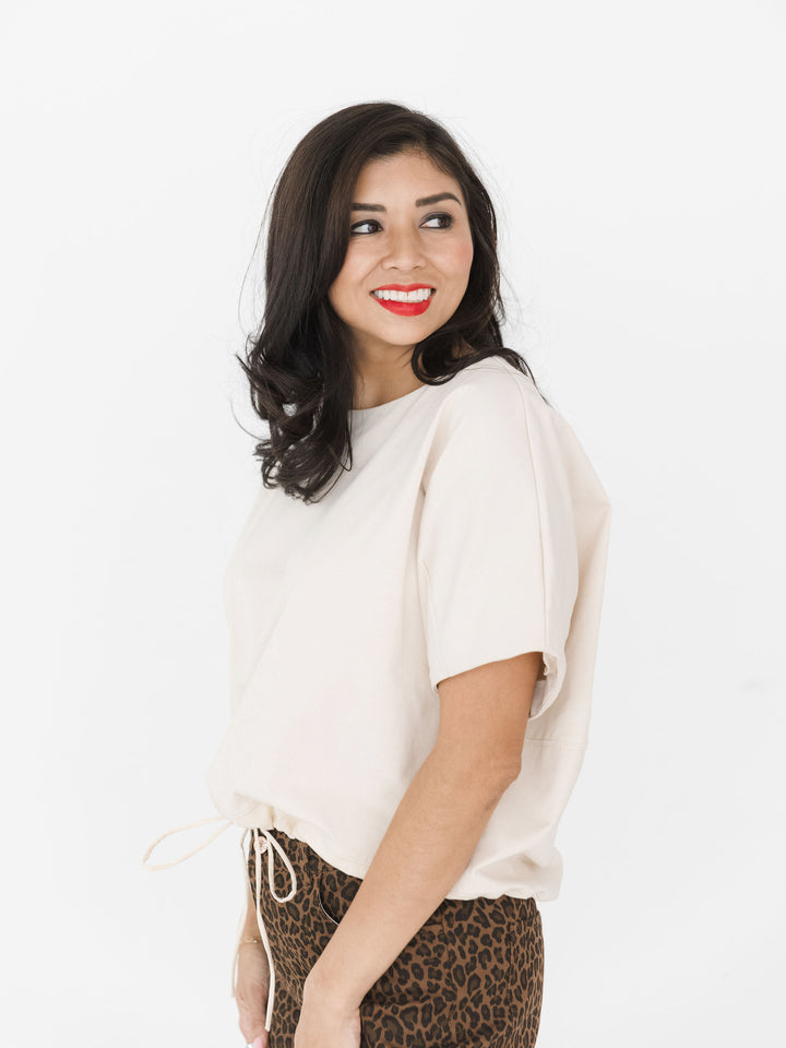 Drew Drawstring Crew Neck Short Sleeve Top