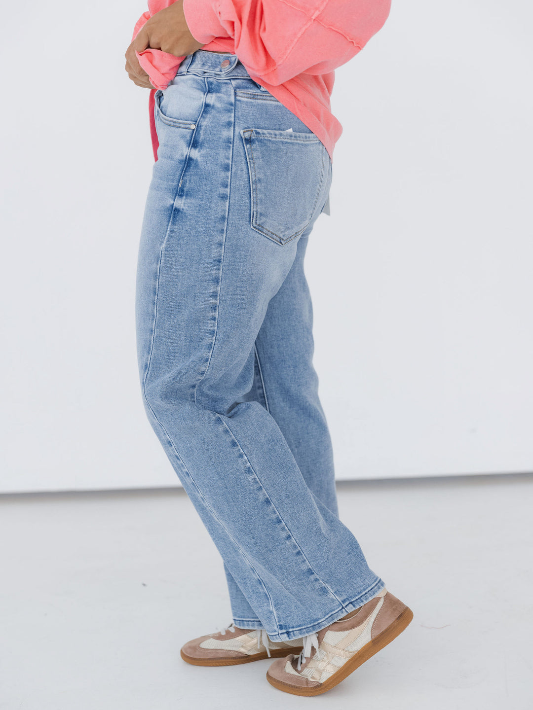 Risen High Rise Crop Barrel Jeans w Adj Waist