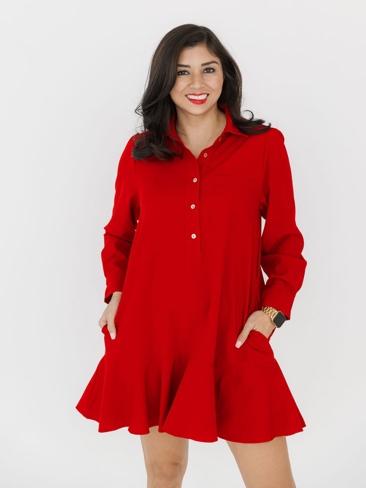 Finley Flutter Long Sleeve Button Dress
