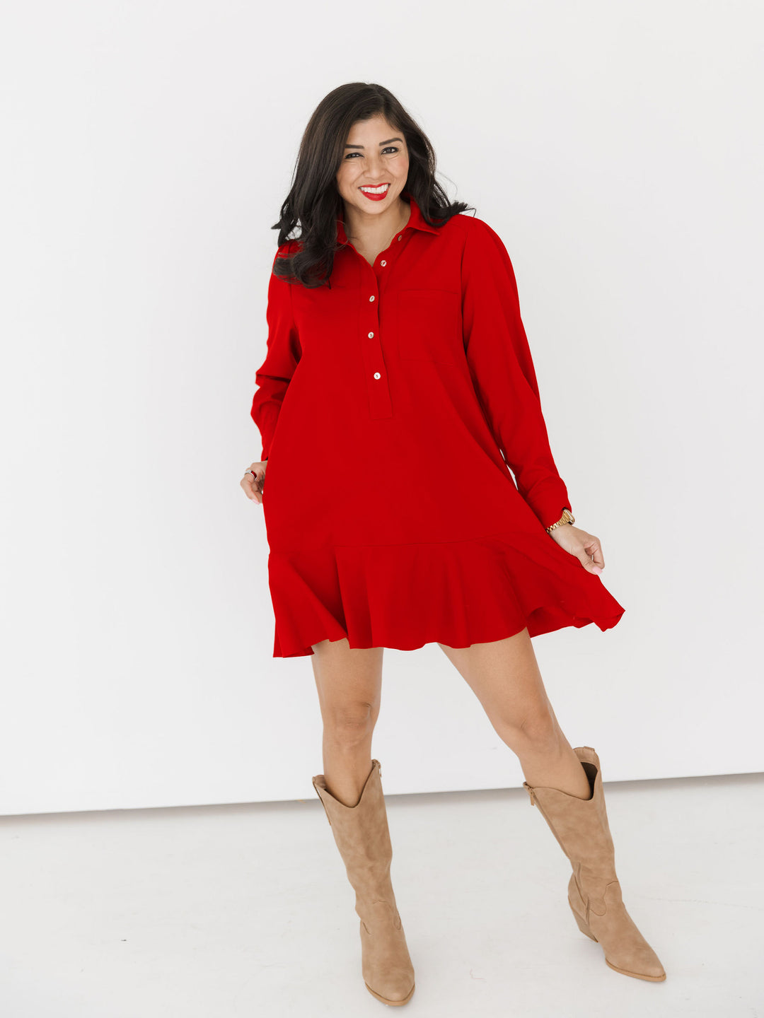 Finley Flutter Long Sleeve Button Dress