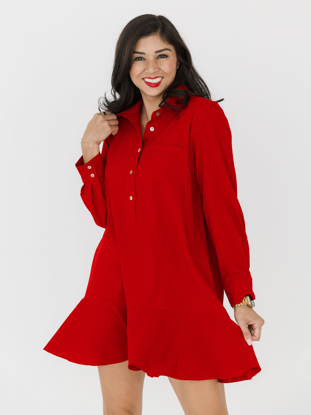 Finley Flutter Long Sleeve Button Dress