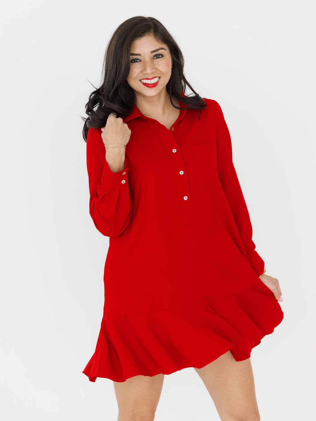 Finley Flutter Long Sleeve Button Dress