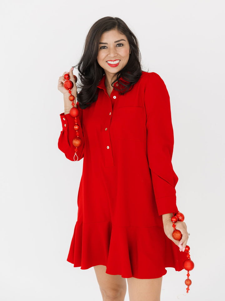 Finley Flutter Long Sleeve Button Dress