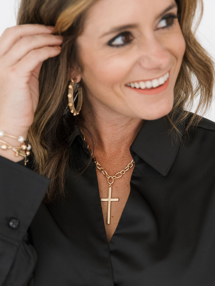 Short Chain Necklace with Muted Cross