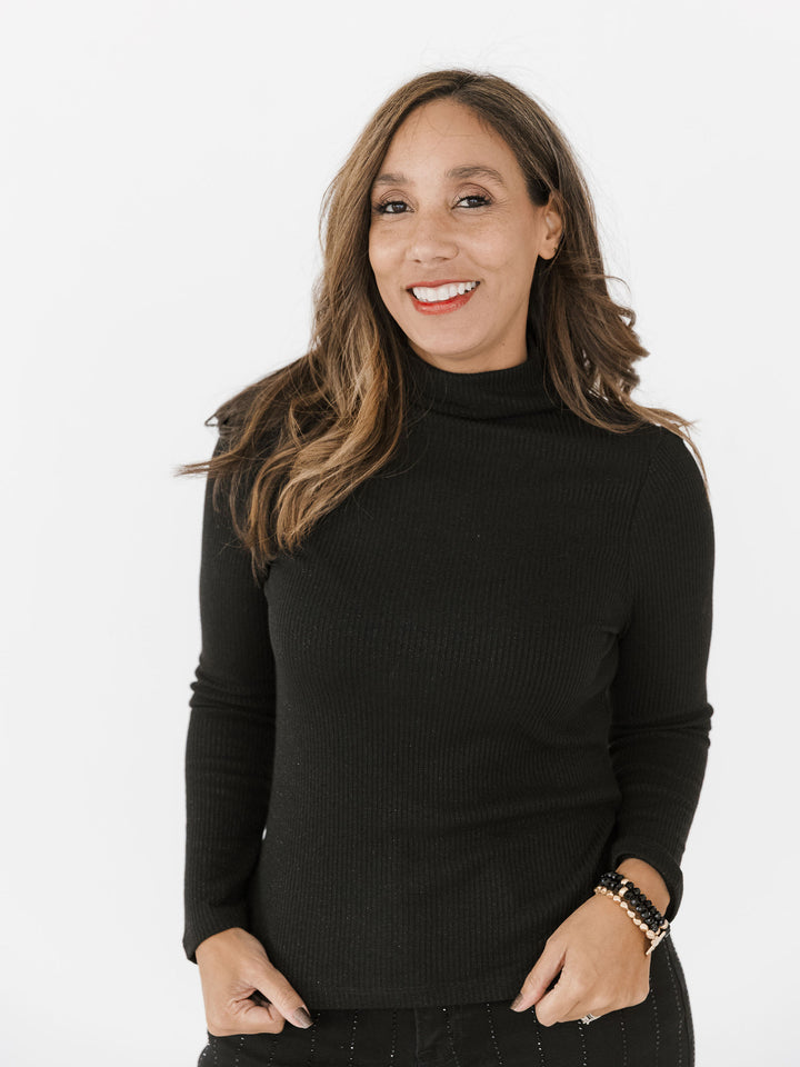 Midnight Shimmer Mock Neck Top