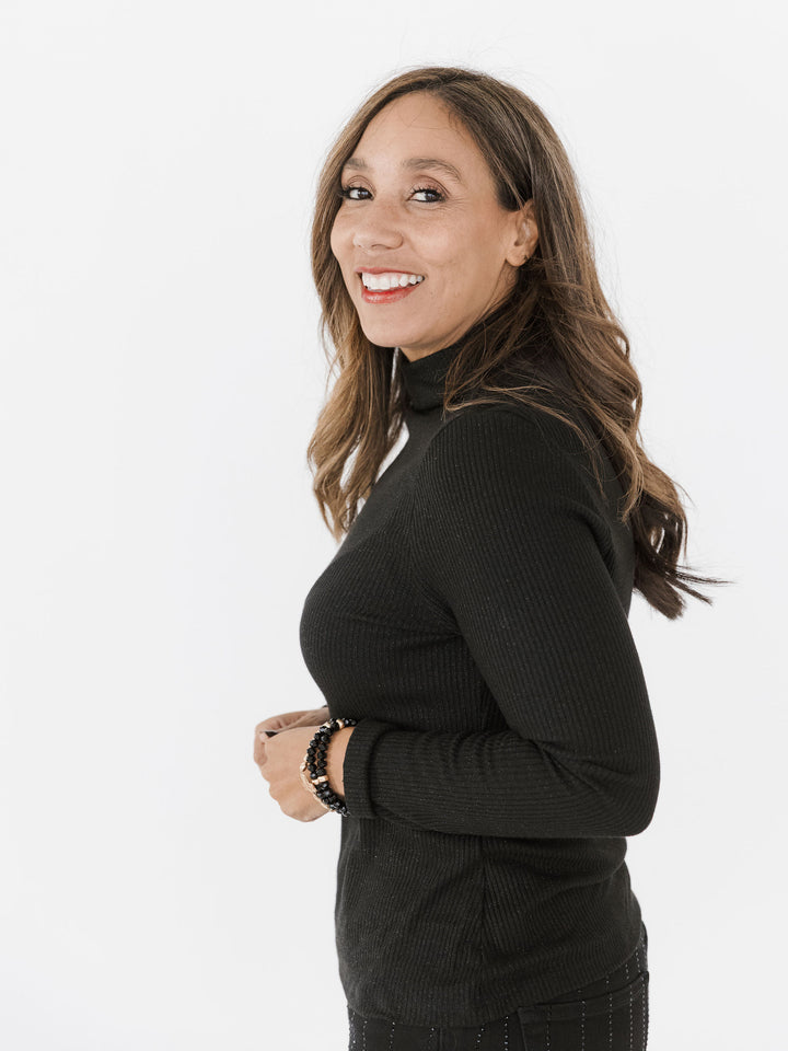 Midnight Shimmer Mock Neck Top