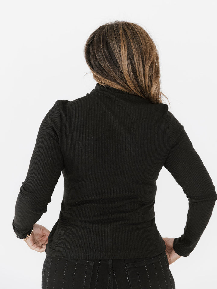 Midnight Shimmer Mock Neck Top