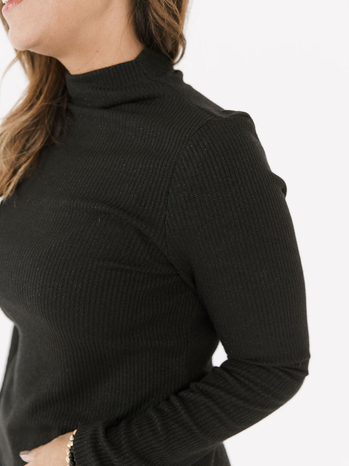 Midnight Shimmer Mock Neck Top