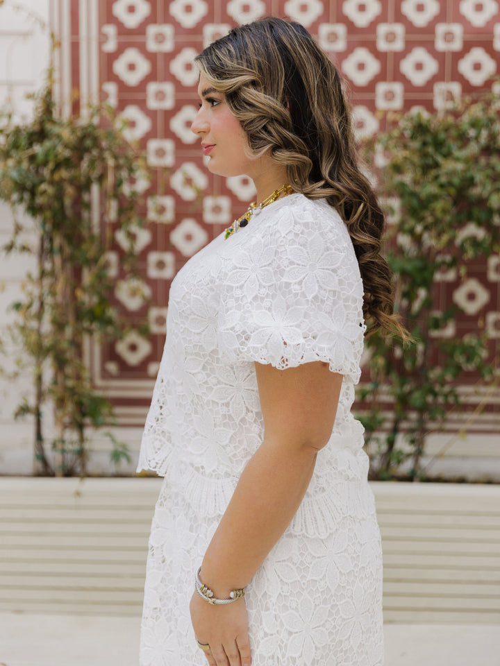 Lacey Look Through Puff Sleeve Top