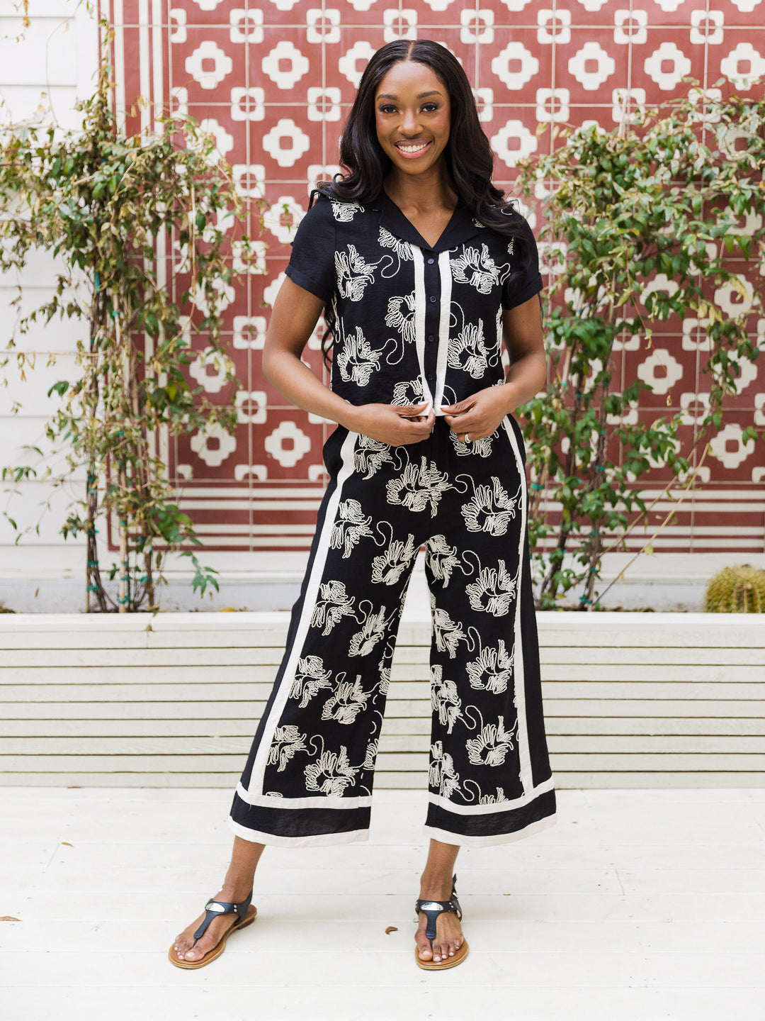 Chic Stripes & Scribbles Wide Leg Pant