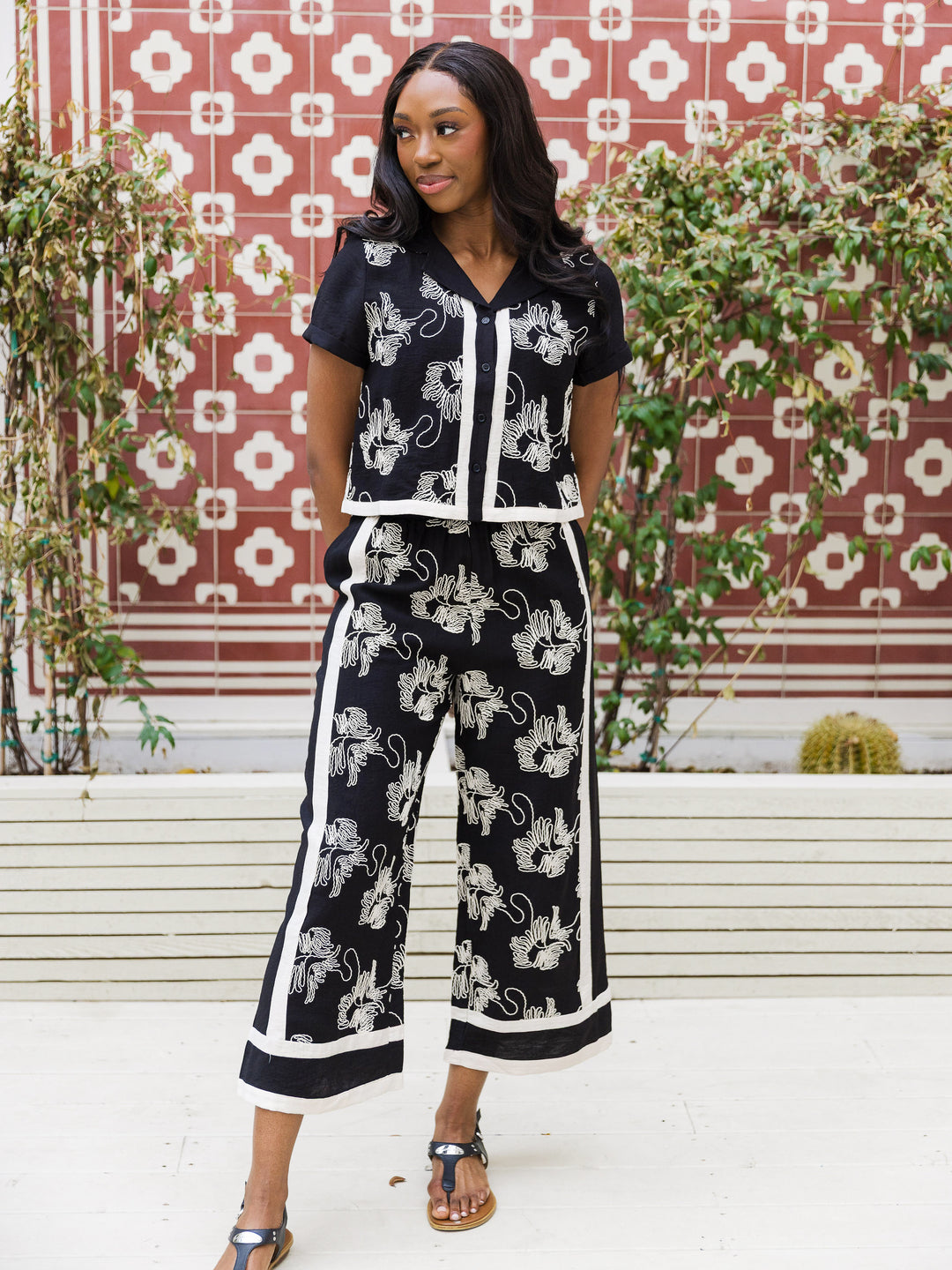 Chic Stripes & Scribbles Wide Leg Pant