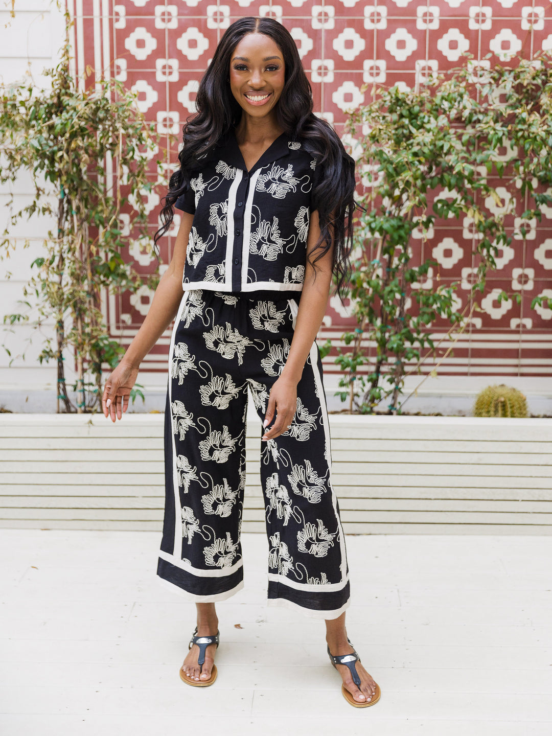 Chic Stripes & Scribbles Wide Leg Pant