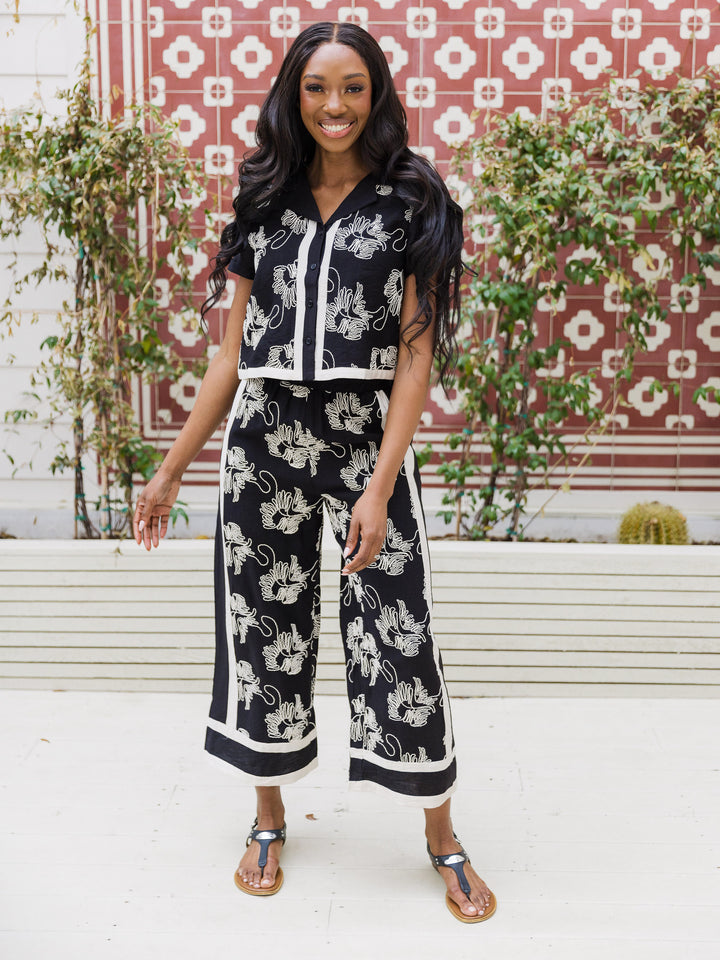 Chic Stripes & Scribbles Wide Leg Pant