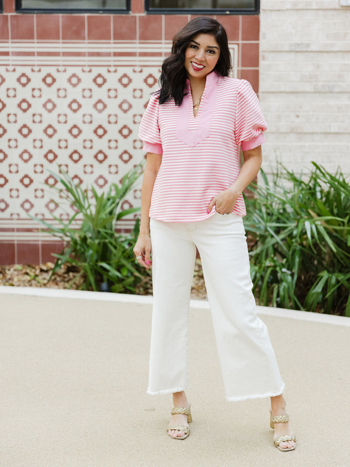 Sweet Stripe V Neck Top