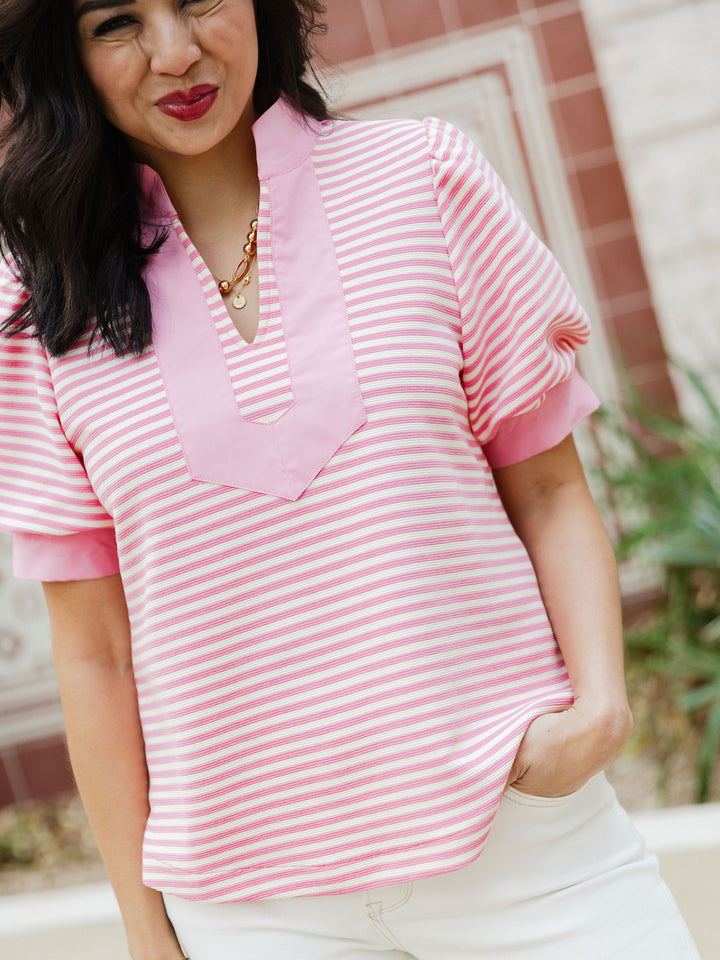 Sweet Stripe V Neck Top
