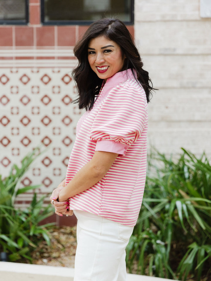 Sweet Stripe V Neck Top