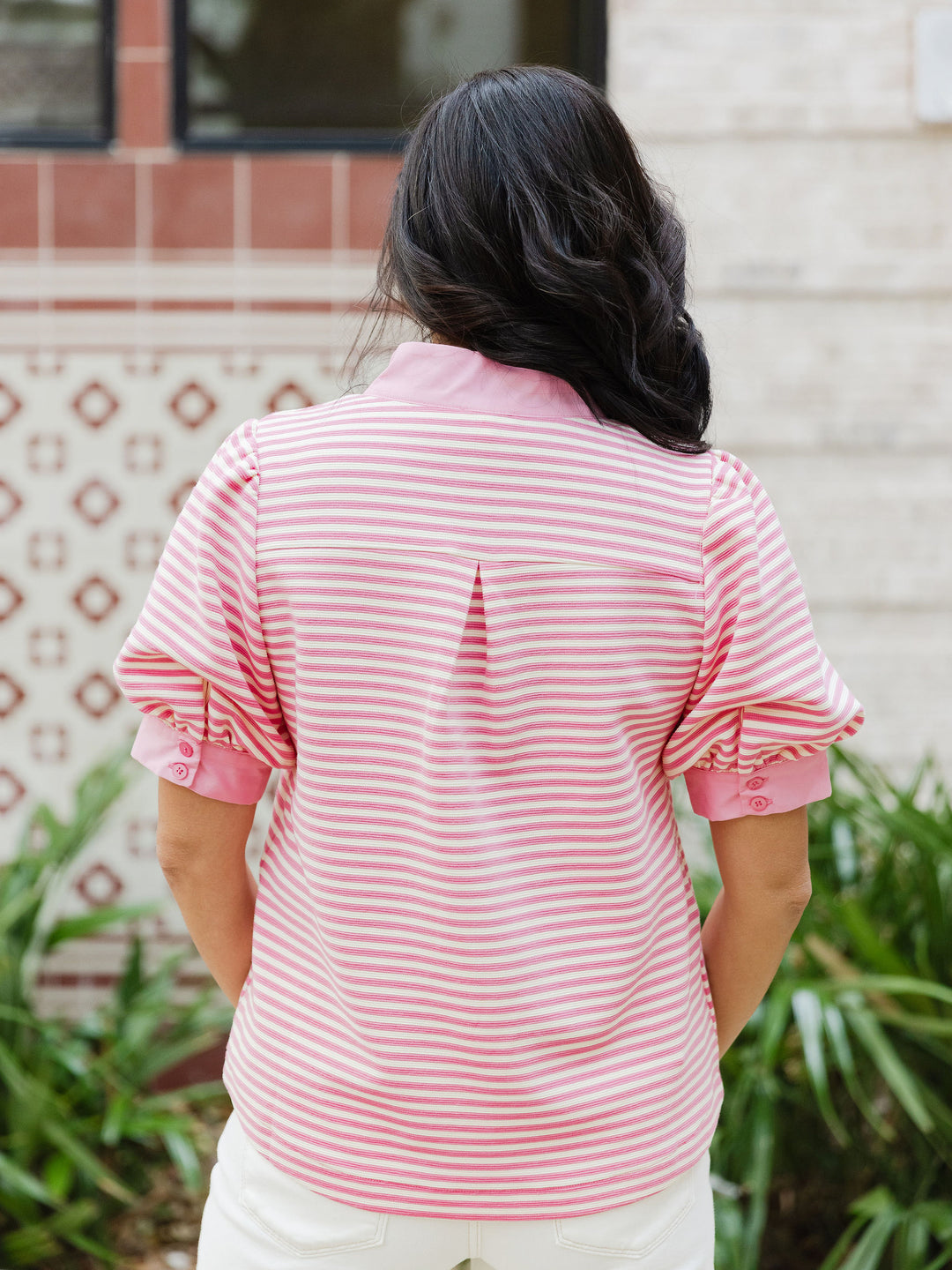 Sweet Stripe V Neck Top