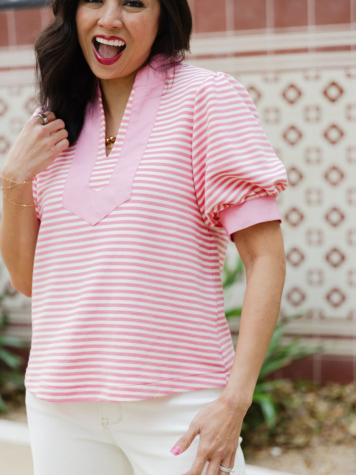 Sweet Stripe V Neck Top