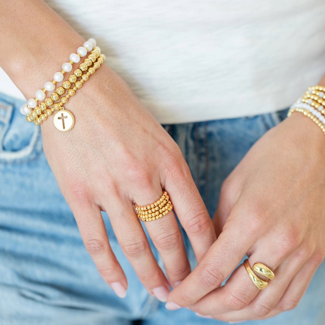 Gold Plated Cross Cutout Stretch Bracelet