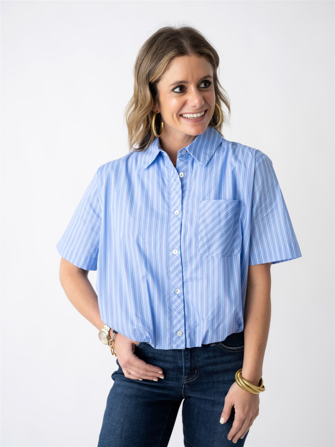 The Pouf & Pinstripe Button Up