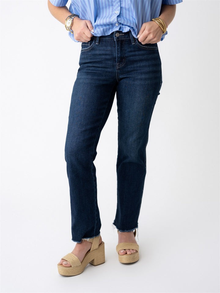 Lovervet Mid Rise Raw Hem Ankle Straight