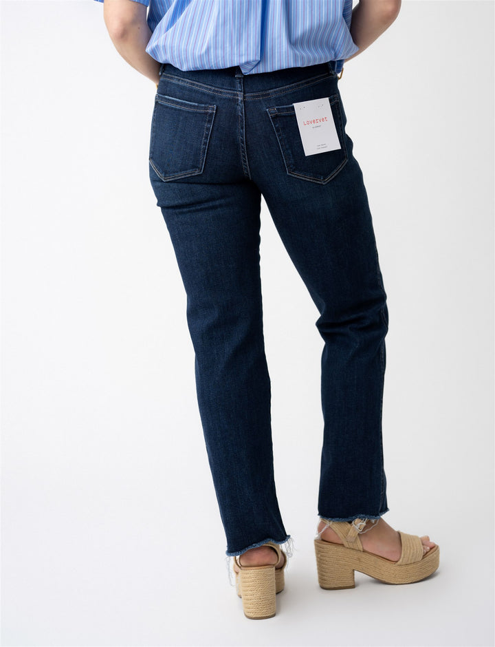 Lovervet Mid Rise Raw Hem Ankle Straight