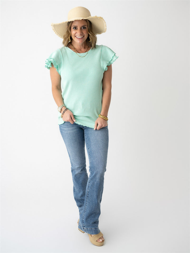 Ruffle Ribbed Knit Top