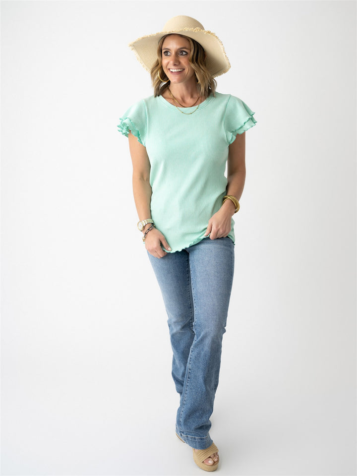 Ruffle Ribbed Knit Top