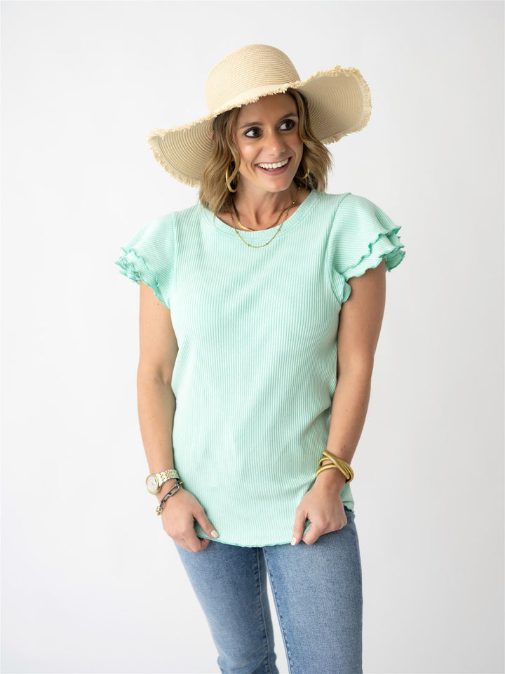 Ruffle Ribbed Knit Top