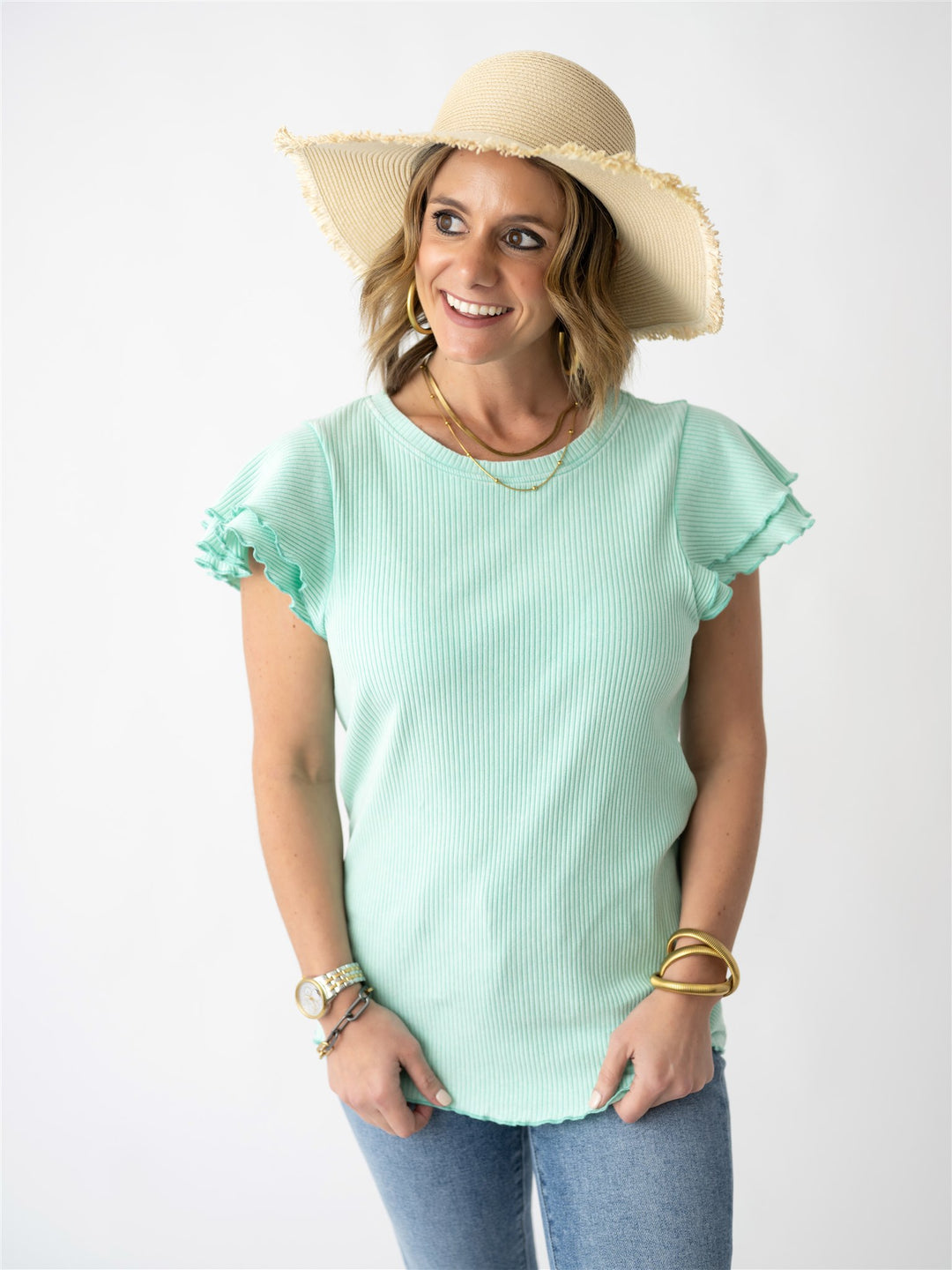 Ruffle Ribbed Knit Top