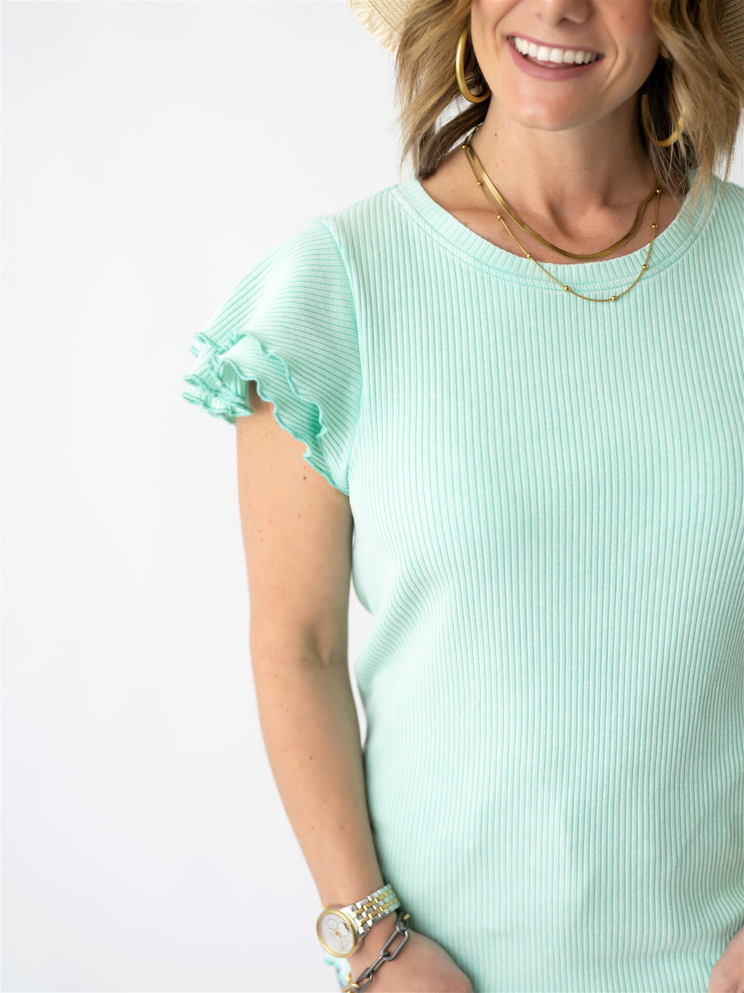 Ruffle Ribbed Knit Top
