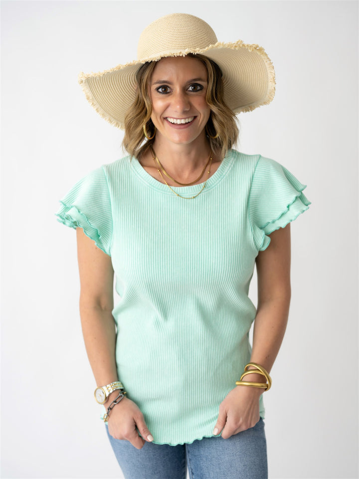 Ruffle Ribbed Knit Top
