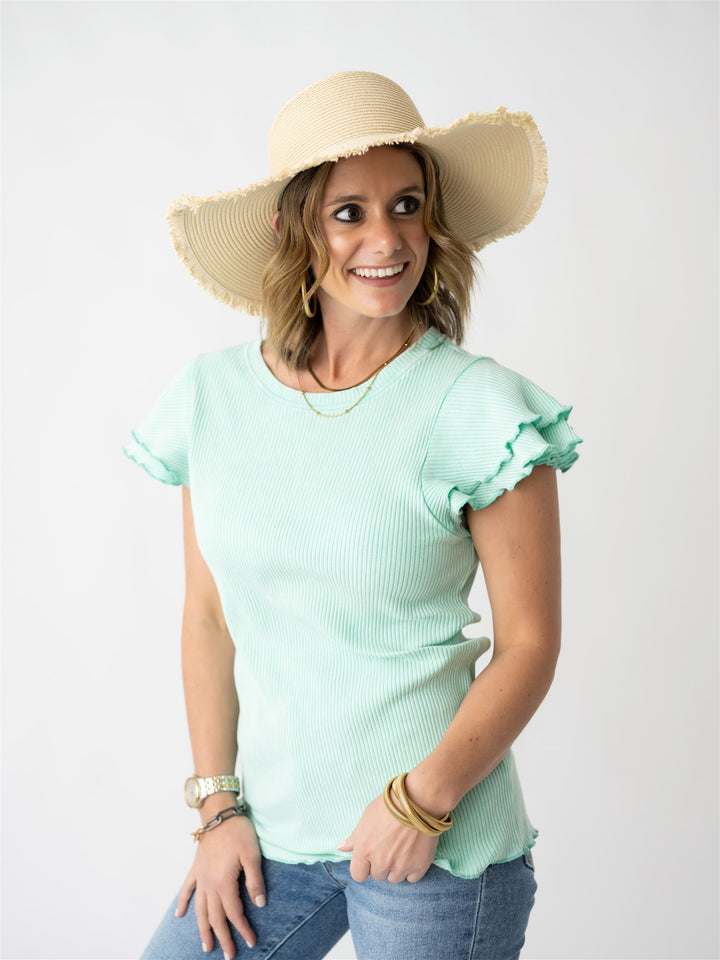 Ruffle Ribbed Knit Top