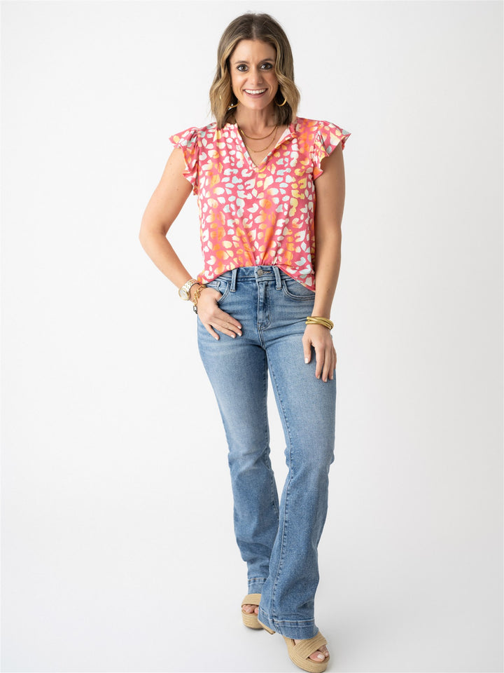 Neon Drape V Neck Top