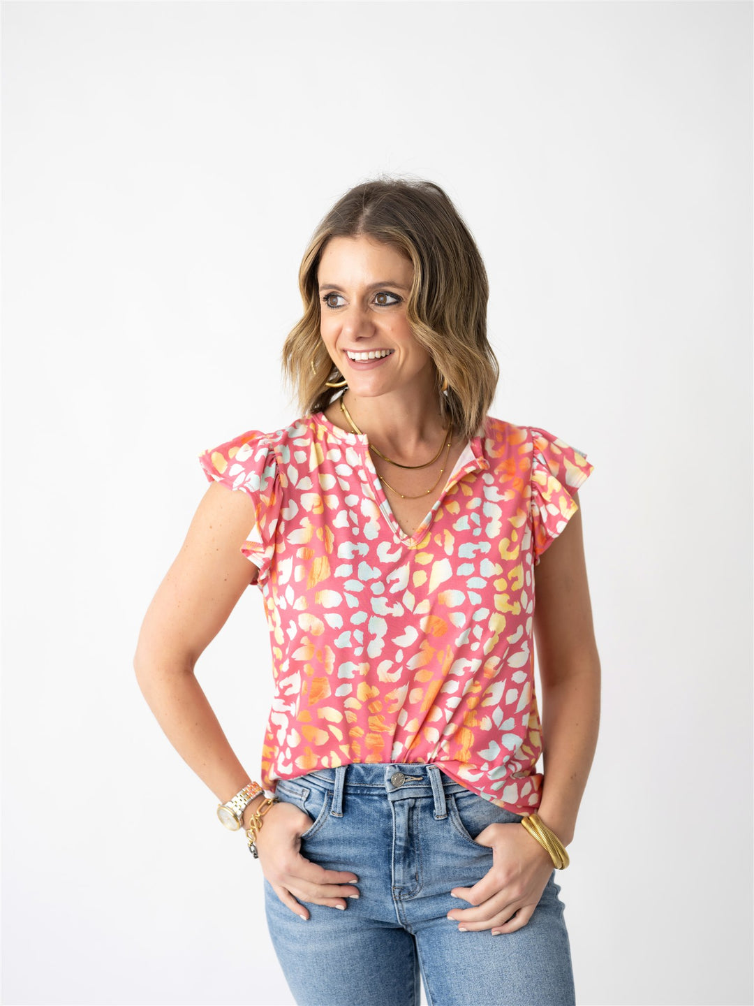 Neon Drape V Neck Top