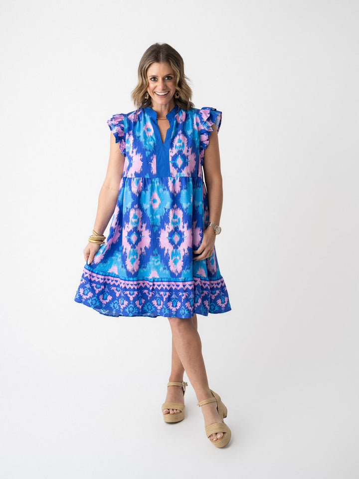 Indigo Bloom Ruffle Dress