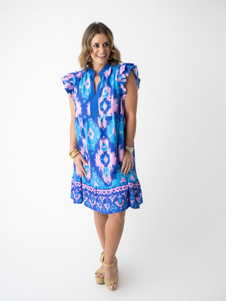 Indigo Bloom Ruffle Dress