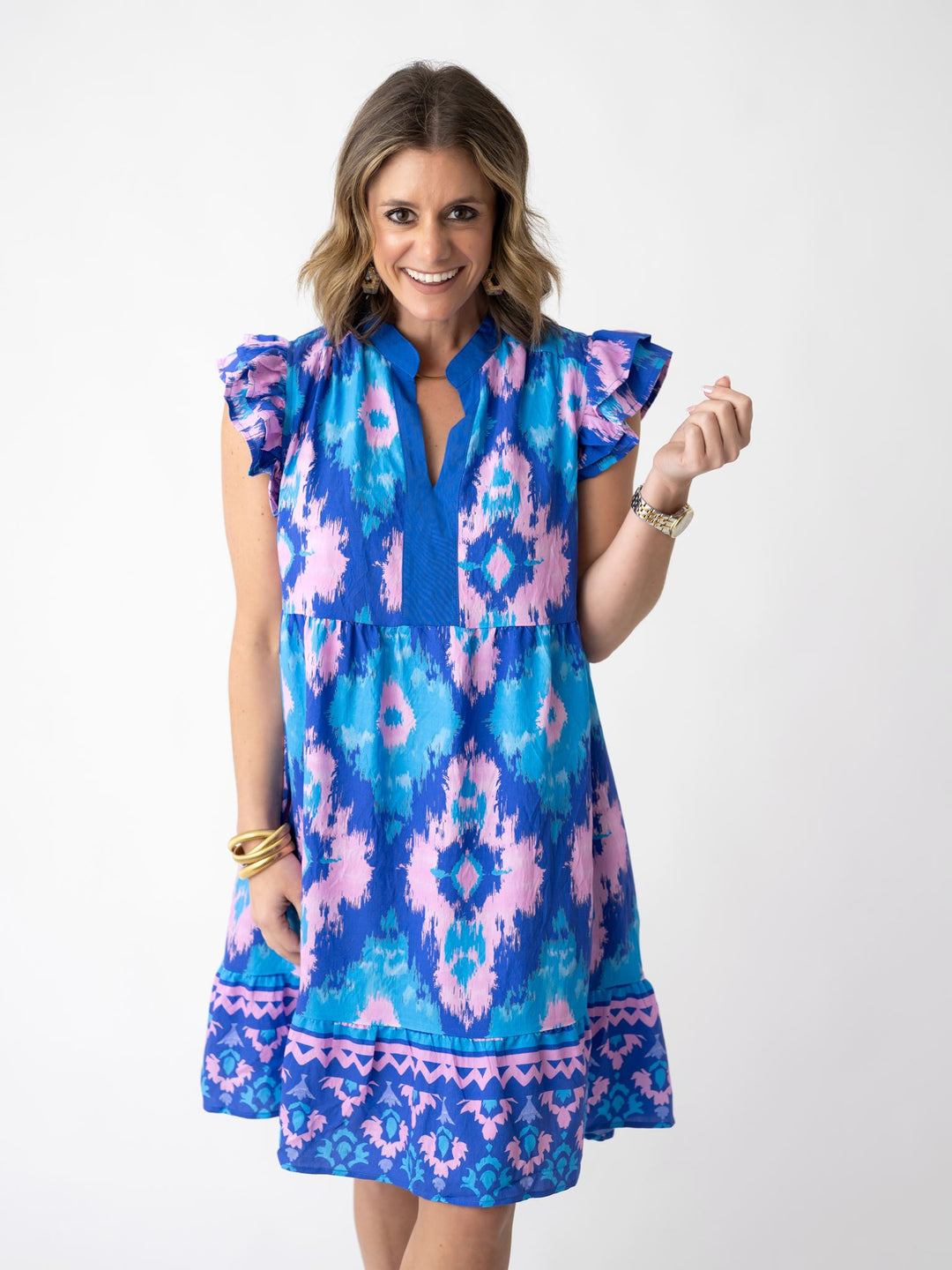 Indigo Bloom Ruffle Dress