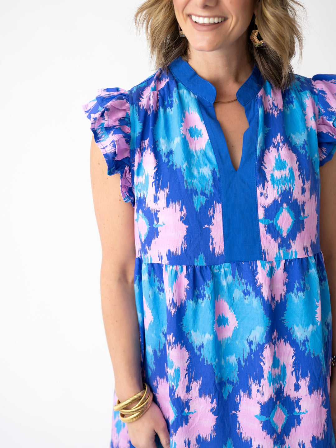 Indigo Bloom Ruffle Dress