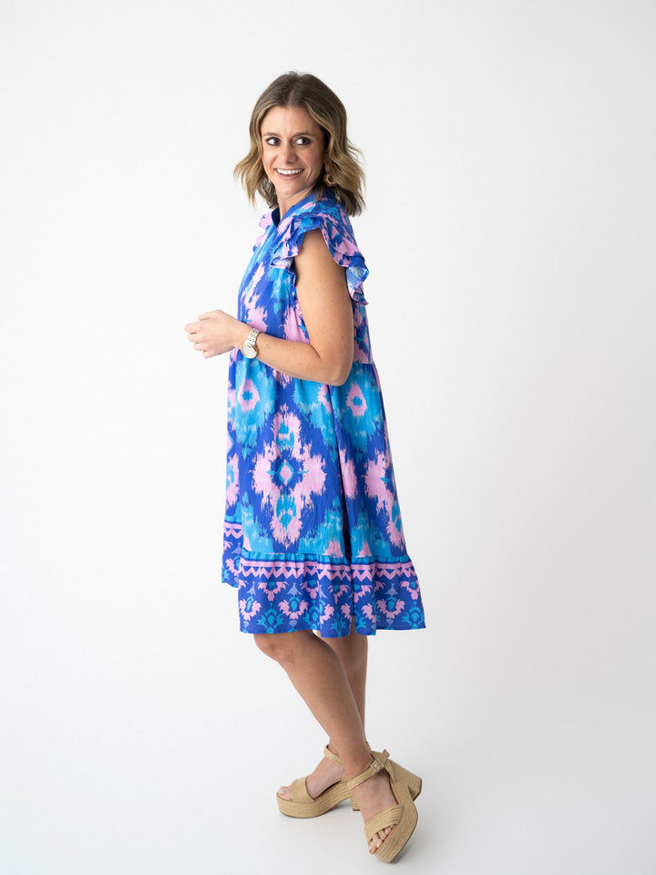 Indigo Bloom Ruffle Dress