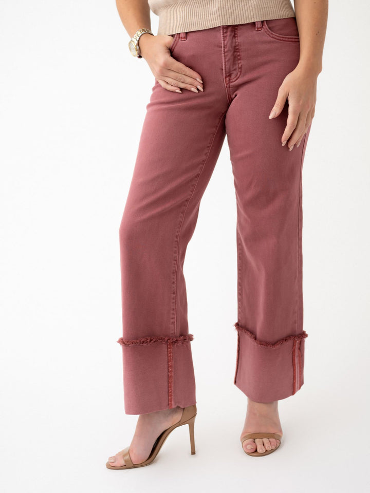 Risen TC Mid Rise Crop Wide Leg Cuffed Pants