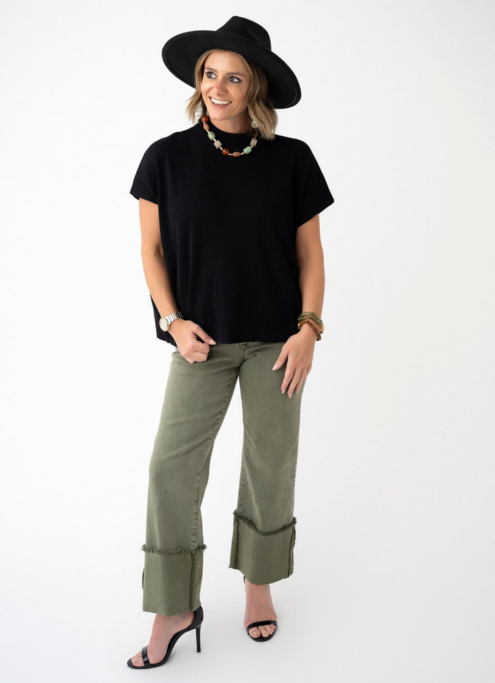 Risen TC Mid Rise Crop Wide Leg Cuffed Pants Olive