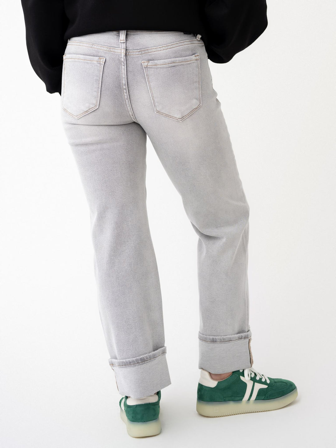 Risen Grey Mid Rise Crop Straight Cuffed Jeans