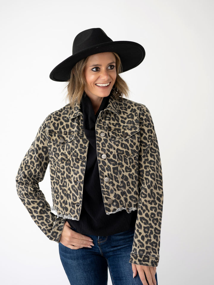 Risen Leopard Frayed Hem Jacket