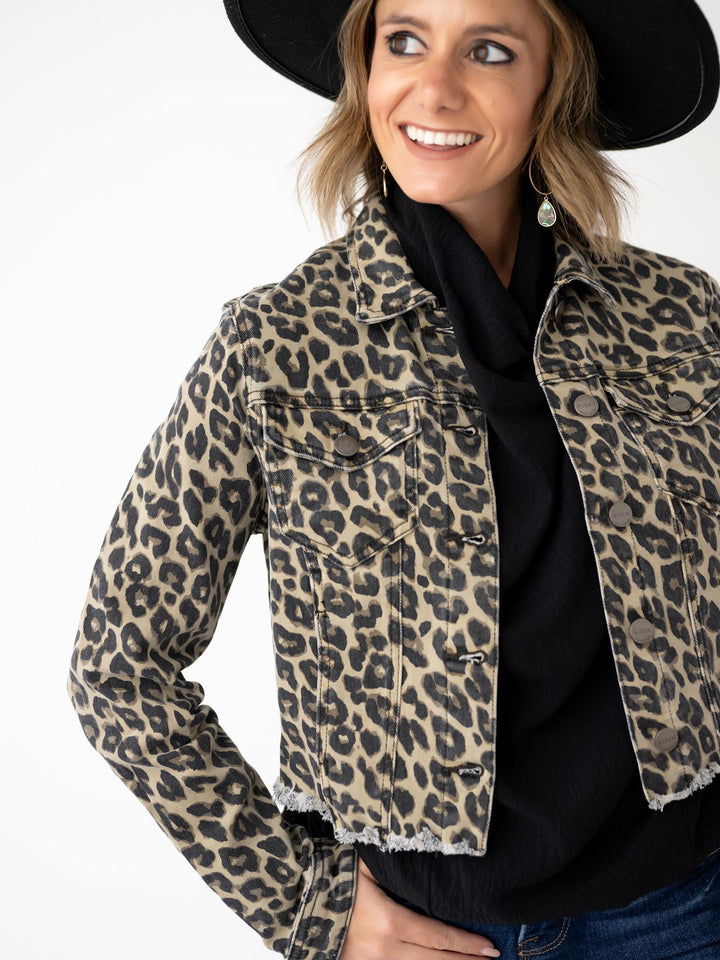 Risen Leopard Frayed Hem Jacket