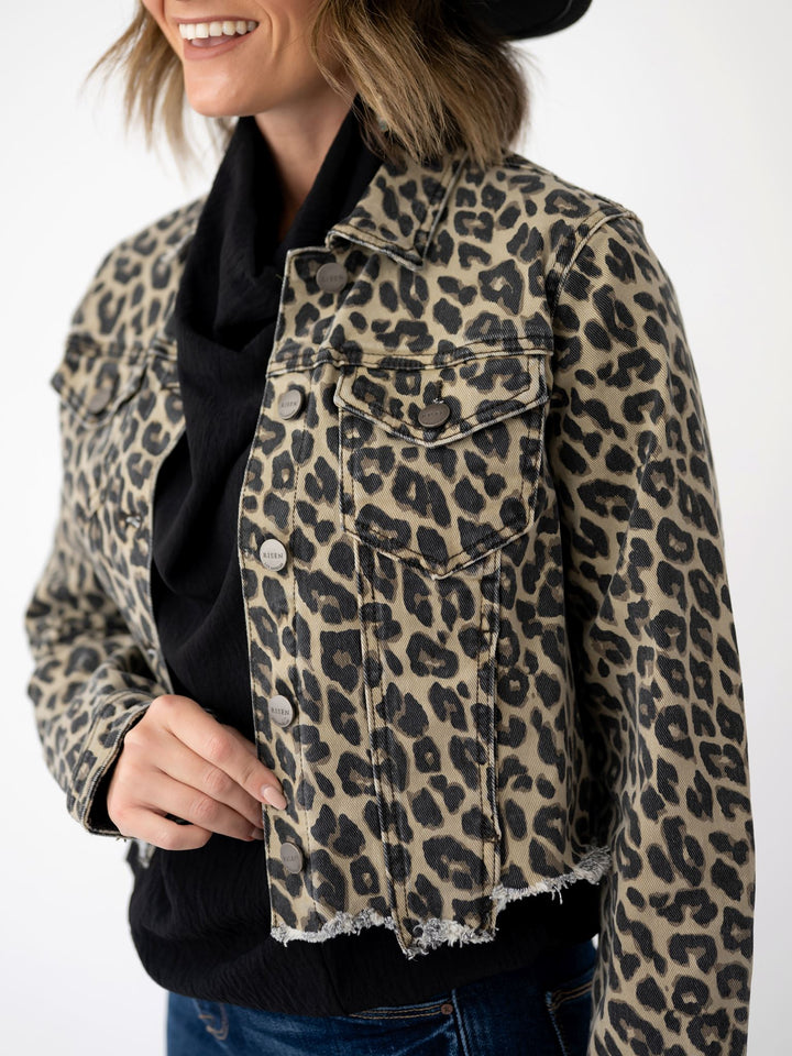 Risen Leopard Frayed Hem Jacket