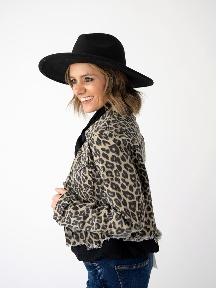 Risen Leopard Frayed Hem Jacket